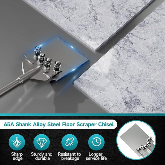 65A Shank 6 Inch Wide Floor Scraper Chisel Bit - 24" Long Alloy Steel Jack Hammer Drill Bit Blade Scraper, Spring-loaded Bolt Reinforcement, Removal Tools for Tile Thinset Hardwood Adhesive