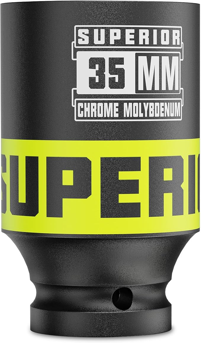 1/2" Drive Impact Socket, 35 mm Deep Socket, Metric, 6 Point, CR-MO, for Automotive Maintaince Truck Tires Jumbo Fasteners
