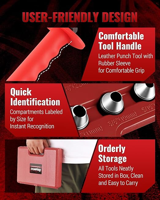 Hole Punch Set, 14 Pcs Hollow Punch Set 3/16" to 1-3/8"(5-35mm), Gasket Punch Set with Pin Point Punch Shaft