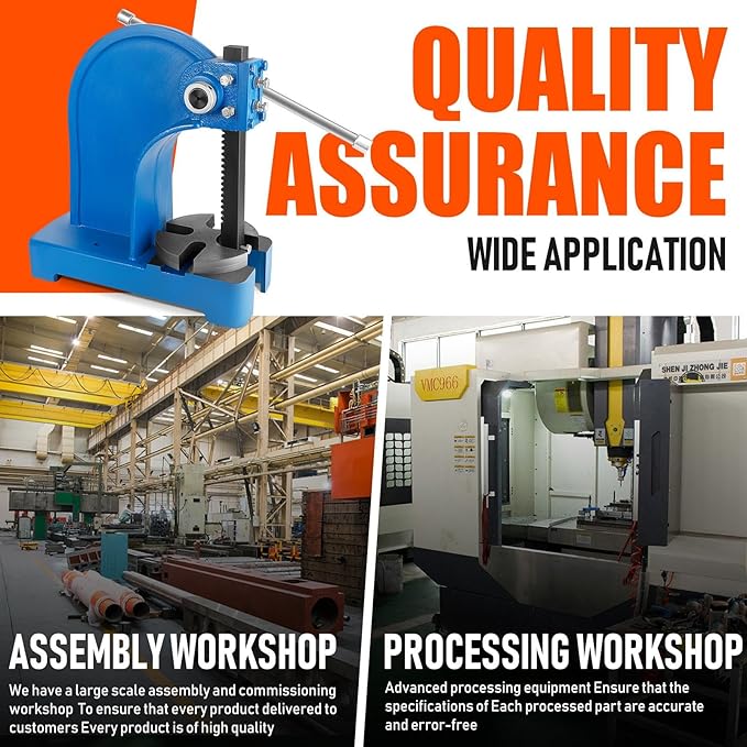 Arbor Press, 1 Ton Arbor presses, 5.5 Inch Max Height, Cast iron material, Manual Press is Suitable for Punching, Bending, Stretching and Forming Tasks in Workshops and Garages (1T Blue)