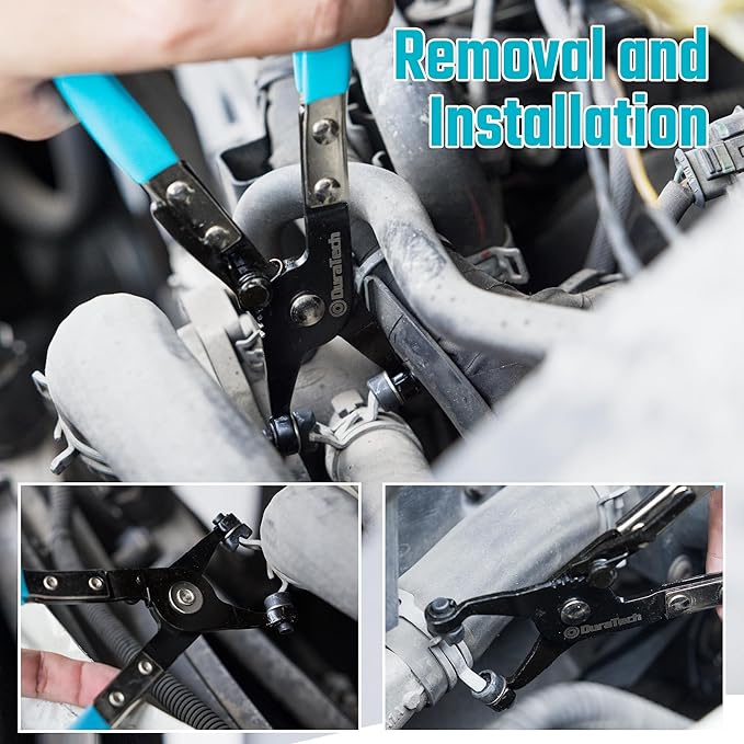 DURATECH Hose Clamp Pliers, Hose Clamp Tool with Swivel Flat Band, Automotive Repair Tool for the Removal and Installation of Ring-Type and Spring Band Clamps