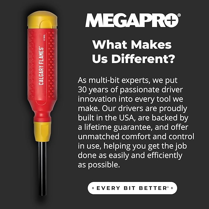 MEGAPRO짰 NHL짰 Team Edition Multi-bit Screwdriver | Officially Licensed NHL짰 Gear | Durable, Ergonomic, Pro-Grade Screwdriver (Calgary Flames짰)
