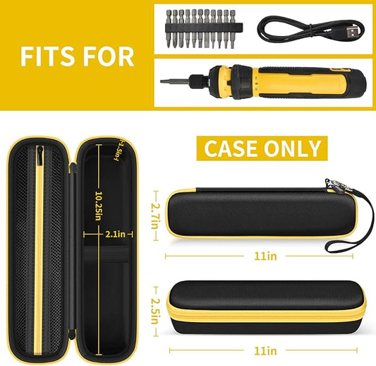 Case Compatible with DEWALT 8V MAX Cordless for Screwdriver Kit DWHT66719, Screwdriver Storage Holder with Mesh Pocket Fits for Dewalt Drill Tools & Battery Pack (Box Only) Yellow Zipper