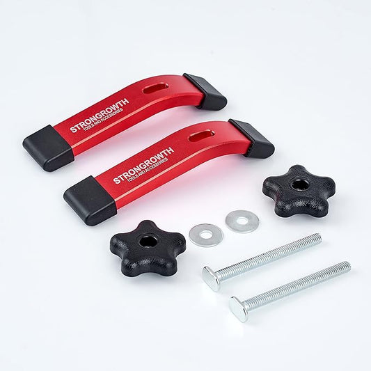 STRONGROWTH T track Hold Down Clamps - Double Cut Profile Universal T-Track Clamps, 6-3/8"L x 1-1/4"W -Woodworking and t slot clamp - Fine Sandblast Anodized - Red Color-2PK