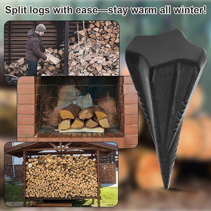 1 Pcs 4 Lbs Wood Splitting Wedges Manual Log Splitter Wedge 4-Direction Diamond Design Forged Steel Tool for Easy Wood Splitting Splits Firewood into 4 Pieces Less Effort