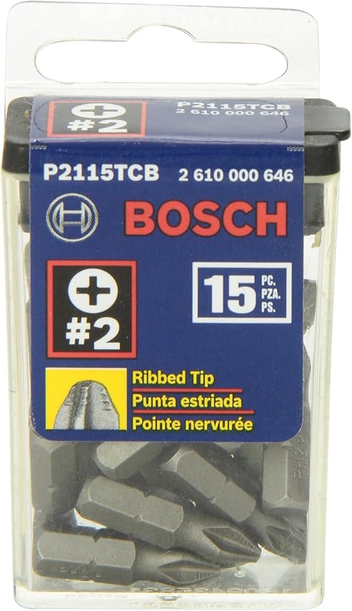 Bosch P2115TCB 1 In. Impact Tough Phillips Insert Bit, 15-Piece