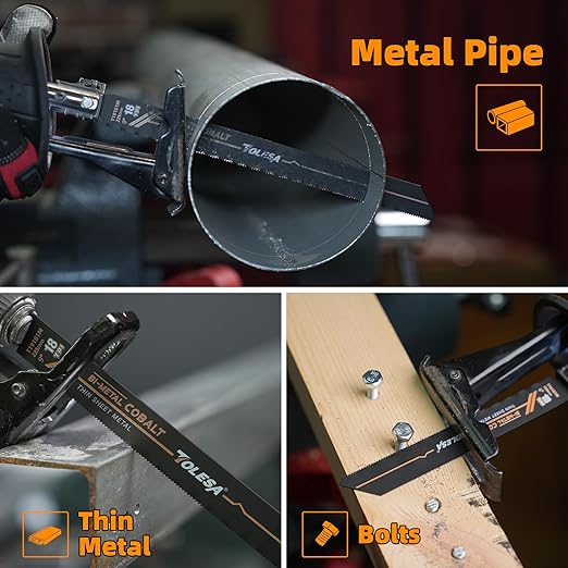 TOLESA M42 Bi-Metal Reciprocating Saw Blades Metal 225 mm 18TPI Saw Blade Reciprocating Saw with Cobalt for Metal Fine Cutting Perfect for Metal Pipes, Bolts, Thin Metal