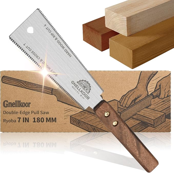 Japanese Hand Pull Saw, 7 In Ryoba Double Edge Saw of 12/18 TPI Professional Rip, Cross & Flush Cut to Help Carpenter for Achieve Soft Hard Woods Cutting Quickly Accurately Without Scratches