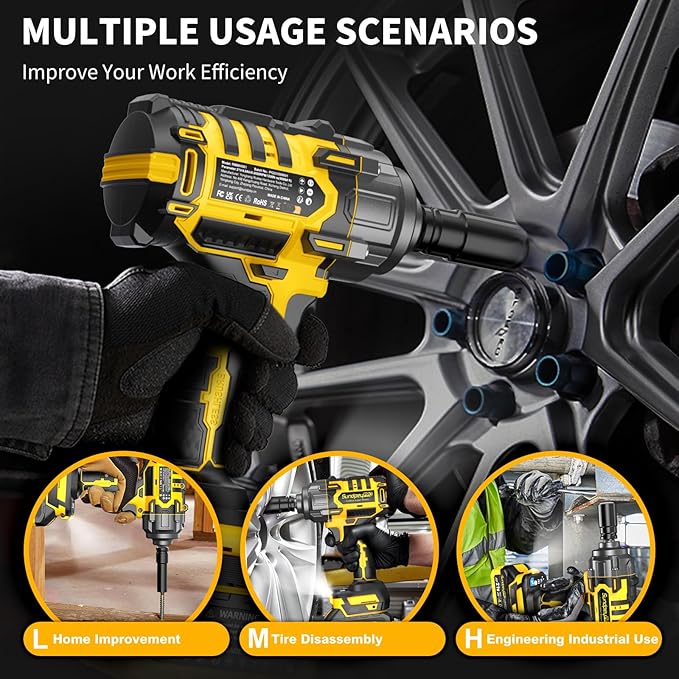 Cordless Impact Wrench 960FT-LBS - 21V Brushless Electric High Torque 1/2 Inch Impact Gun 3-Speed Max 2600RPM with 2 x 4.0Ah Batteries & 6 Sockets & Charger & for Car & DIY & Heavy Duty Use