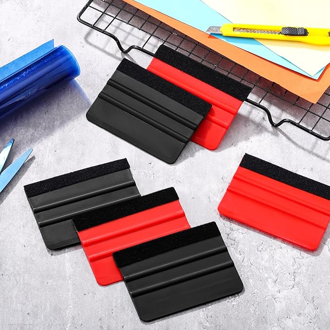 Lasnten 100 Pcs Squeegee for Vinyl Decal Tools 4 Inch Felt Edge Squeegee for Car Window Windshield Glass Cleaning Tool Vinyl Scraper Applicator Tool with Black Fabric Felt Edge(Red Black)