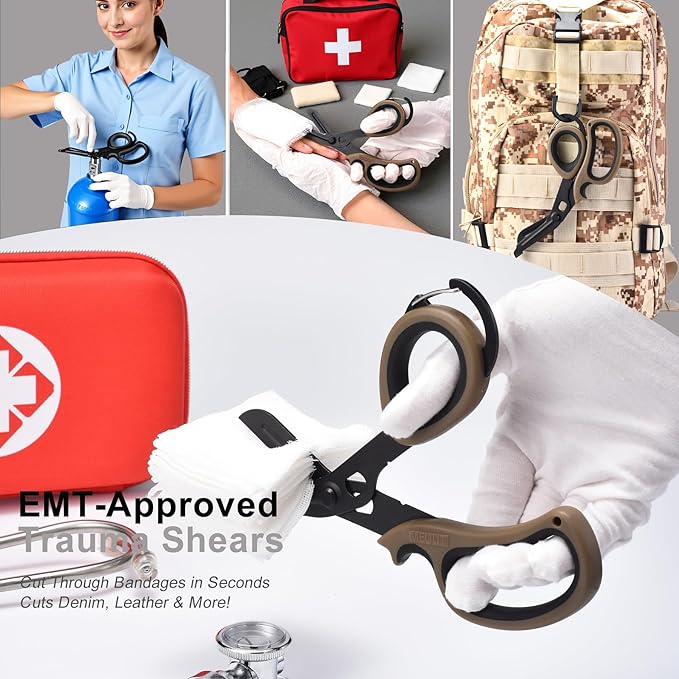 MEUUT 2 Pack Medical Scissors Trauma Shears with Carabiner design, 7.5" Fluoride Coated Non-stick Blades Bandage Scissor for Nurses, EMT, Household, outdoors