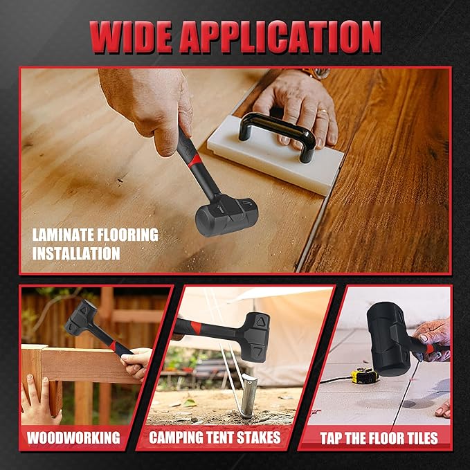 YIYITOOLS 3-Piece Dead Blow Hammer Set,16oz(1LB),32oz(2LB),48oz(3LB),Deadblow Hammers with One-Piece Forged Carbon Steel,Steel Ball-Filled Head,Anti-Vibration Rubber Grip,Spark and Rebound Resistant