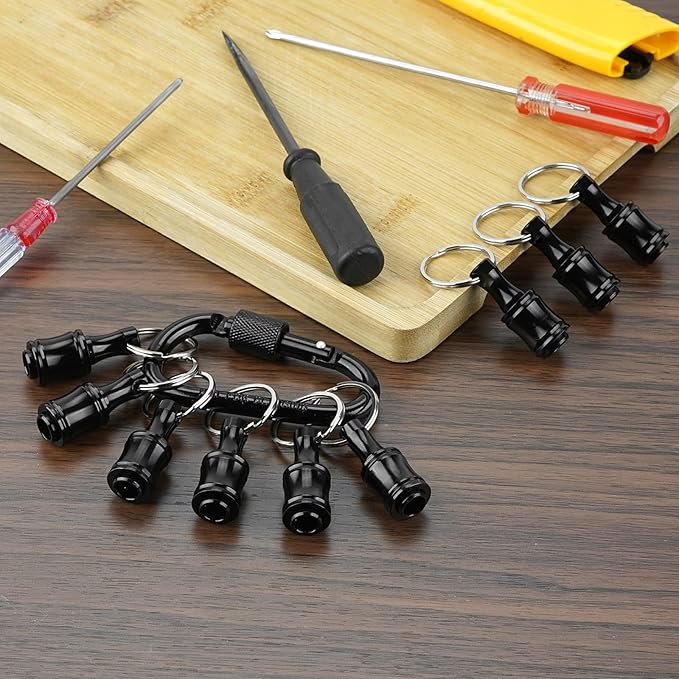 LUEXBOX 1/4 Inch Bit Holder Keychain, Hex Screwdriver Bits Holder Extension Bar, Quick Change Screw Bit Holder for Most Electric, Hand-held Screwdrivers and Drill Bits (A: Black 12pack)