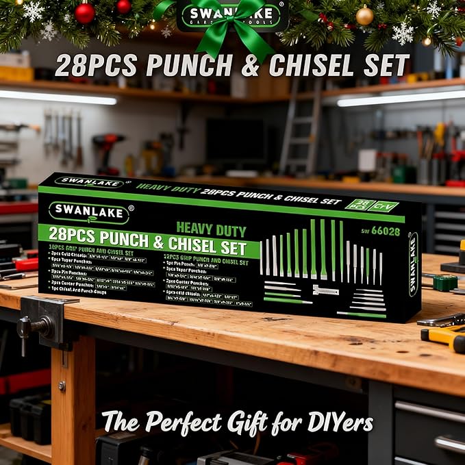 SWANLAKE 28-piece Punch and Chisel Set, Including Pin Punches, Taper Punch, Cold Chisels, Center Punches