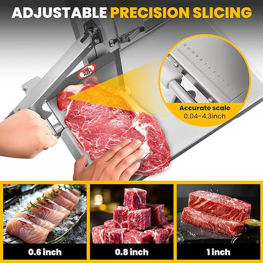1500W Electric Meat Band Saw, Stainless Steel Tabletop Electric Cutting Machine with 8 Saw Blades, 0.04-4.3 Inch Cutting Thickness, 20x15 in Table Sawing for Chicken Fish Trotter Beef (1500W)