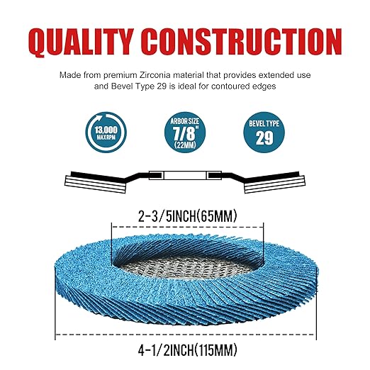 EZARC Flap Disc 4 1/2 Inch for Anger Grinder, 10 PCS 120 Grit Zirconia Grinder Sanding Disc, Type 29 Abrasive Grinding Wheel for Stainless Steel, Sheet Metal (7/8 inch Arbor Size)