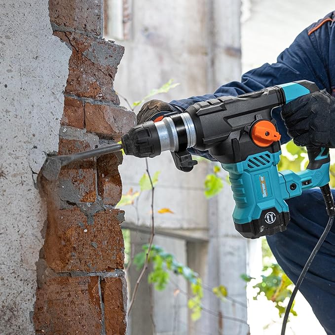 Berserker 1-1/4" SDS-Plus Rotary Hammer Drill with Vibration Control,Safety Clutch,12.5 Amp 4 Functions Corded Rotomartillo for Concrete-Including 3 Drill Bits,Flat Chisel,Point Chisel,Carrying Case