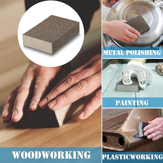 8Pcs 60 Grit Sanding Blocks, Jamiikury Coarse Sanding Sponge Washable and Reusable, Wet Dry Sandpaper Sponge for Wood Metal FurniturePaint and Drywall