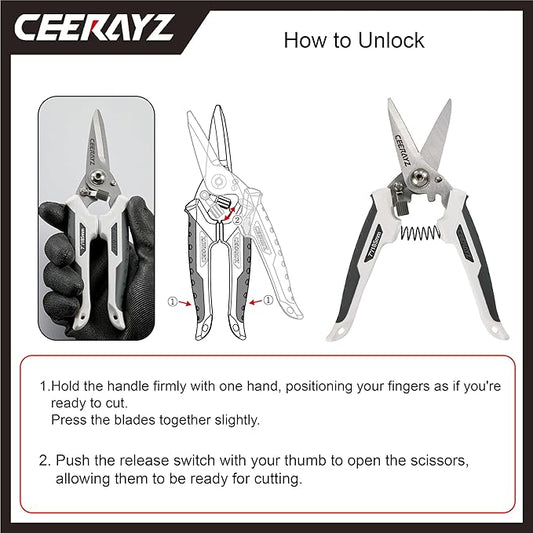 7" Scissors All Purpose, Heavy Duty, Multipurpose, for DIY Projects, Office, Production Lines, Pruning, with Protective Sheath and Magnetic Holder (White/Gray)
