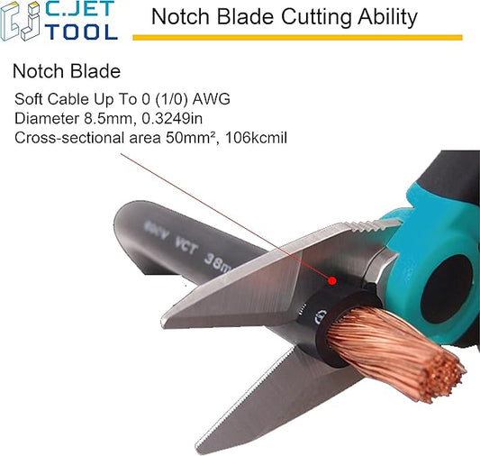 6" Stainless Electrician Scissors Heavy Duty Professional for Aluminium Copper Soft Cable (Turquoise)