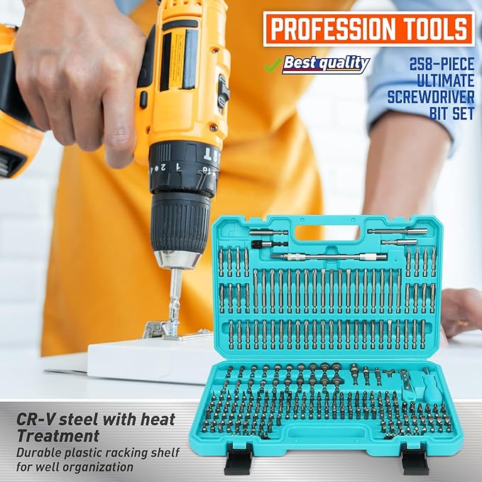 Amartisan 258-Piece Ultimate Screwdriver Bit Set, Chrome Vanadium Steel Driver Bit Set, Security bit set, Includes Bits Holder, Nut Driver, etc (Blue)