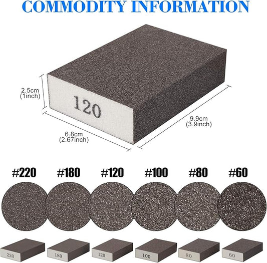 6Pcs Sanding Sponge 220 Grit Sanding Block Washable and Reusable for Wood, Metal, Wall Polish