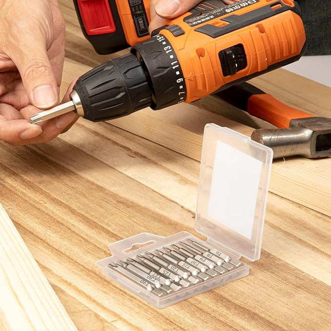 10 Piece Security Torx Bit Set (T6-T40), 1/4 Inch Hex Shank S2 Steel Magnetic Tamper Proof star screwdriver bit set 2" Long