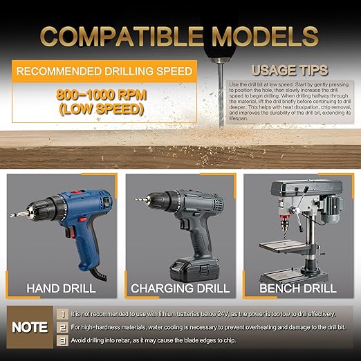 Four-Blade Serrated Eccentric Drill Bits Set - 7PCS Masonry Drill Bits for Wood, Concrete, Glass, Brick, Tile, Marble, and Ceramic