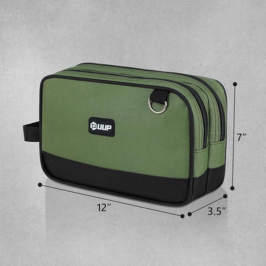 12 Inch Small Tool Bag, Zipper Tool Pouch Two Compartments Heavy Duty, Utility ToolBag with Carrying Handle D-Rings, Tools Storage Organizer for Electrician Mechanic, Gift for Men Dad,Green