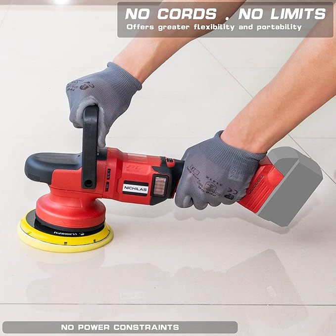 Cordless Car Polisher, Orbital Portable Polishing Waxer Machine with Brushless Motor 6 speeds 750-6800RPM, Compatible with Milwaukee M18 Batteries (NO BATTERY)
