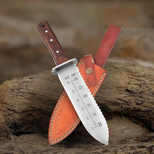 Namibagata Japanese Steel Hori Hori Garden Knife, Insulation Knife Hori Hori Garden Knives use as Digging, Weeding knives, Planting Knifes & Sod Cutter | 12" Stainless Steel with Cutting Edge, Full-Tang walnut Wood Handle with Sheath