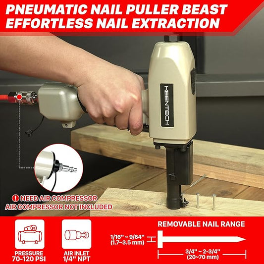 KEENTECH Pneumatic Nail Puller, Fast & Labor-Saving Nail Remover Tool, Denailer Air Gun With Safety Trigger, Nail Puller Tool Effortlessly Removes 3/4"-2-3/4" Nail From Recycled Wood, Pallets, Fences