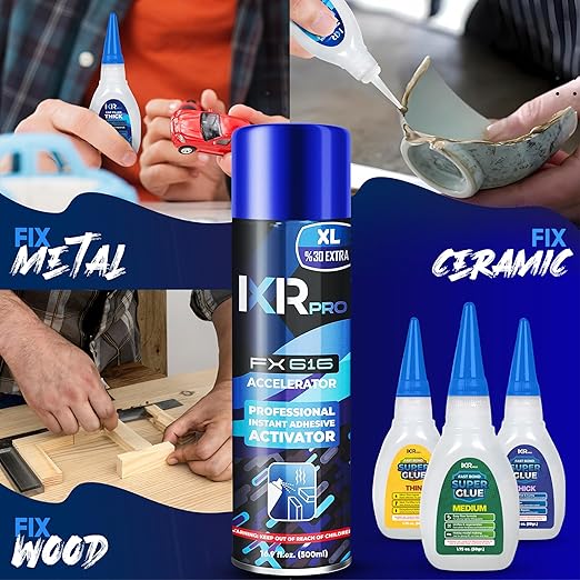 CA Glue with Activator Kit (27x1.75 oz. Thin-Medium-Thick + 9x16.9 fl.oz.) Cyanoacrylate Glue and Activator, Super Glue Accelerator, Super Glue for Wood, Woodworking, Plastic, Guitar, 3D Printing