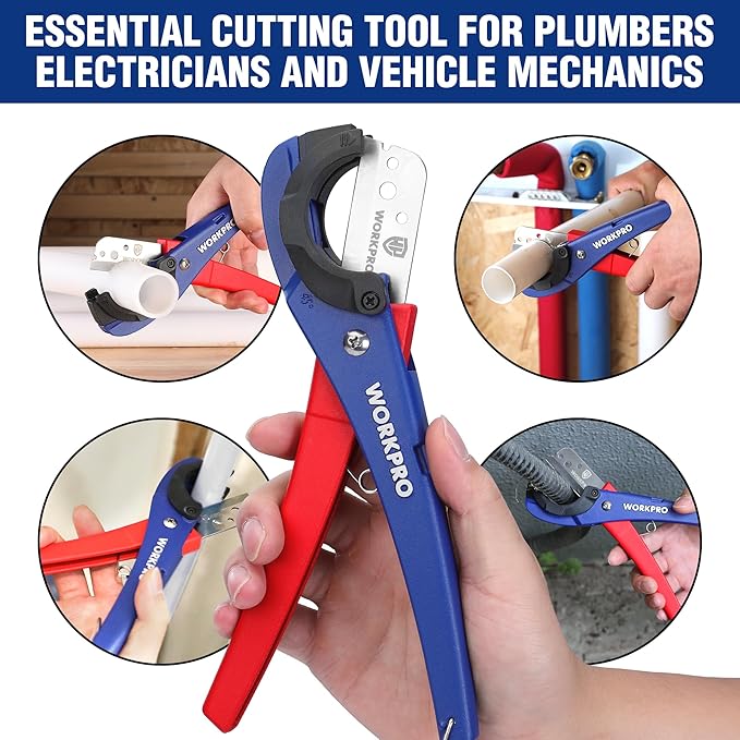 WORKPRO PEX Cutter, Hose Cutter with 1/8"-1-5/8" Cutting Capacity, specific angle(30째, 45째) for cutting rectangular cord cover, Tubing Cutter for PPR, PE, PP, Suitable for Home and Plumbing Repairs