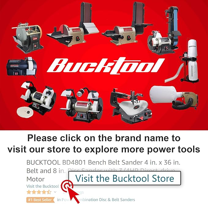 BUCKTOOL Direct Drive Bench Belt Sander, 4x36 in Belt and 8 in Disc Sander, 3/4HP Belt Sander for Woodworking, 5.0A Benchtop