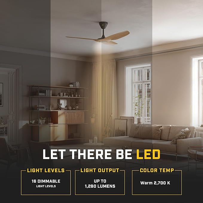 Big Ass Fans ??Haiku L, Smart Ceiling Fan ??Energy Efficient Cooling for Home, Bedroom, Office, Living Space, and More ??16 Lighting Settings with 7 Speed Settings ??52??- Caramel/White