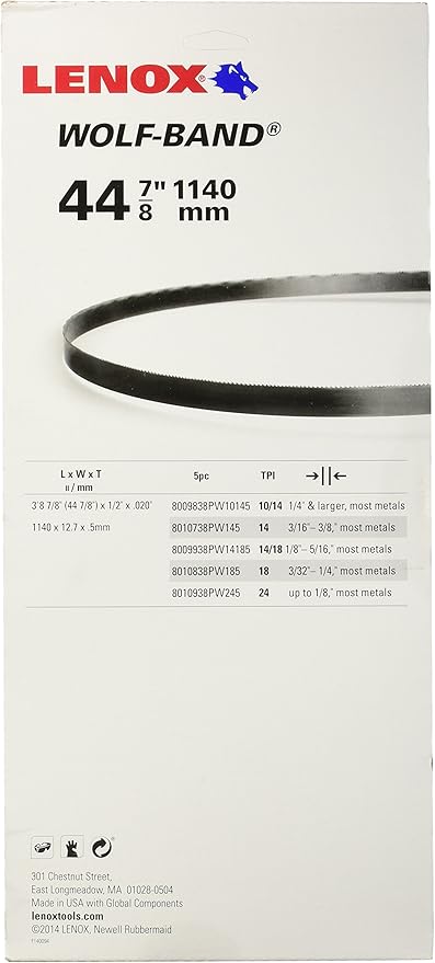 LENOX Tools Portable Band Saw Blades, 44-7/8" x 1/2" x .020", 14 TPI, 5-Pack (8010738PW145)