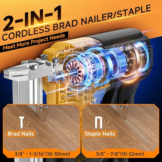 2 in 1 Cordless 18GA Brad Nailer & Stapler, Compatible with Dewalt 20V Max Battery (No Battery), Nail Gun/Staple Gun Battery Powered with 1200 Nails/Staples for DIY, Woodworking