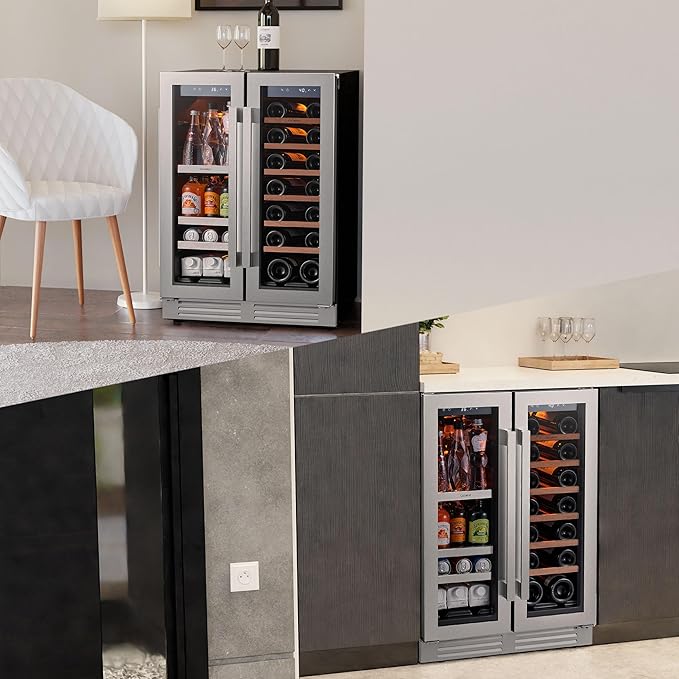 Ca'Lefort 24 Inch Wine and Beverage Refrigerator - 60 Can and 20 Bottle Wine Fridge Dual Zone 36-72째F, 3 LED Beverage Cooler Built in or Freestanding, Perfect for Home/Kitchen(4.10 cu.ft)
