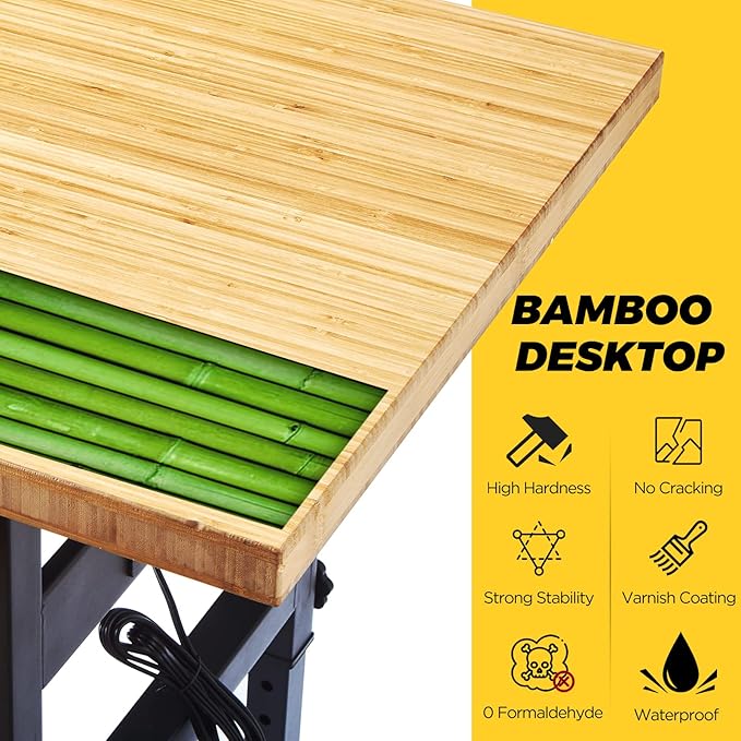 60" Height Adjustable Work Bench Table with Storage, Drawers, Wheels, Power Outlet - Heavy-Duty Garage Work Benches, 2700 LBS Load Capacity Wood Top Workbench for Workshop, Office, Home