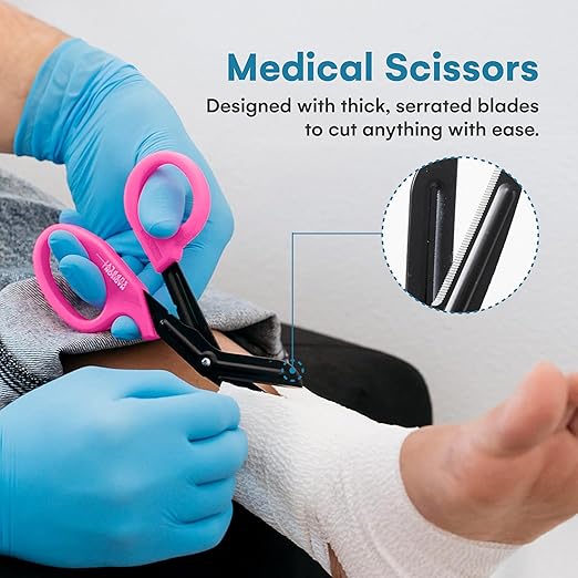 Madison Supply Medical Scissors, EMT and Trauma Shears - 7.5 Inch Quality Stainless Steel Bandage Scissors - Fluoride-Coated with Non-Stick Blades - 2 Pack (Pink/Purple)