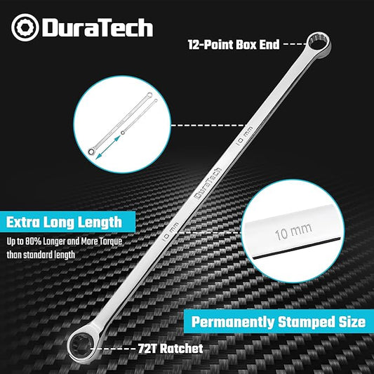 DURATECH 10mm Extra Long Ratcheting Wrench, Metric, CR-V Steel