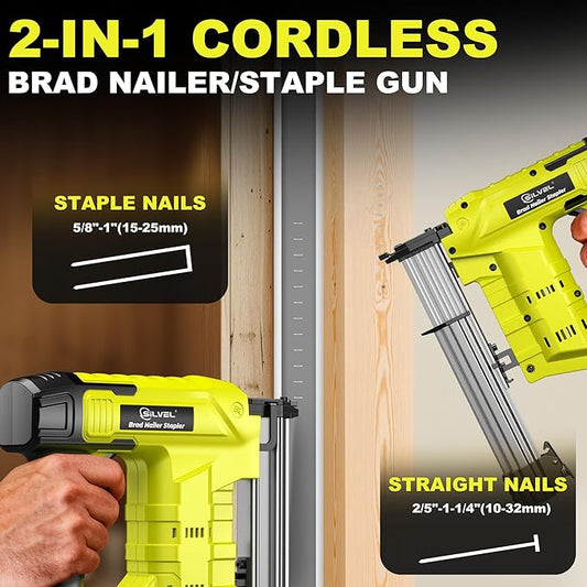SILVEL 21V Cordless Nail Gun, 2-in-1 Electric Brad Nailer Stapler Gun with 2 * 5.0Ah Battery Powered, 1000pcs Nails, 18GA Staples,for Woodworking, Home Improvement, Carpentry, DIY Project Green