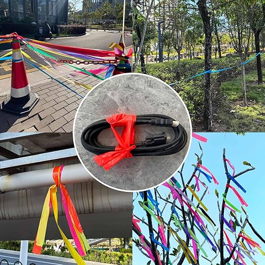 5 Pack Red Flagging Tape, Non-Adhesive Plastic Ribbon Neon Marking Roll, 0.78"*500ft, Marking Tape for Tree Marking, Hunting, Boundaries and Hazardous Areas,Trail Marking