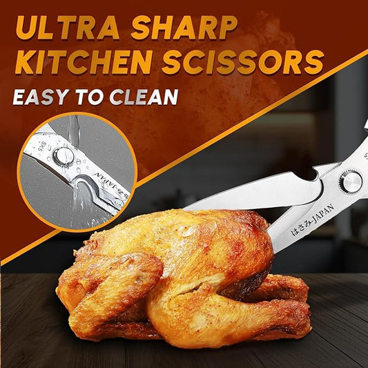 HUUSK Kitchen Scissors Set - Stainless Steel Kitchen Shear, Sharp Meat Scissors Dishwasher Safe, Heavy Duty Poultry Shears, Japanese Cooking Scissor for Food, Chicken Bones, Christmas Gift for Men