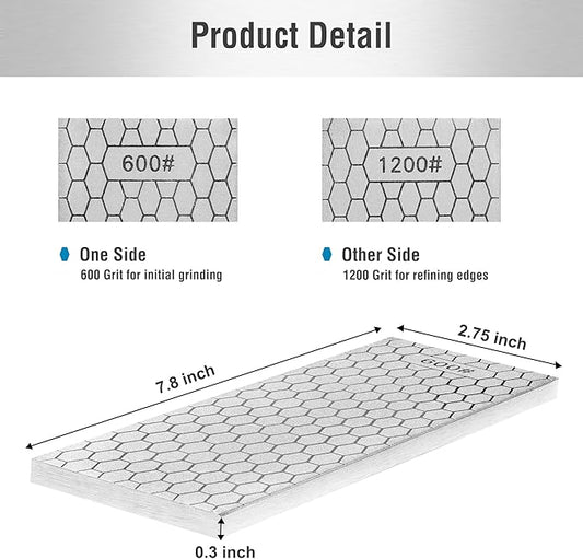 S SATC Diamond Sharpening Stone 2 Side Grit 600/1200 Diamond Plate Honing Stone 8-inch Hone Sharpener White