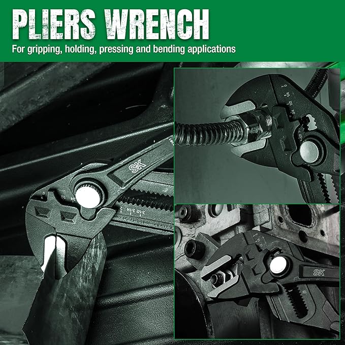 SK 12-Inch Pliers Wrench, Premium CR-V Construction, Smooth Parallel Jaws with Comfortable Grips