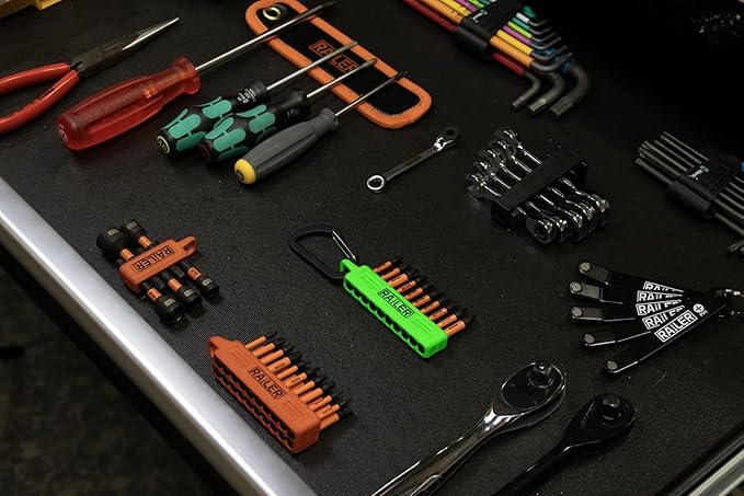 Screwdriver Bit Holder Storage Organizer ??Railer 10-Hole Hi-Vis Green Bit Holder with Carabiner - 2 Pack