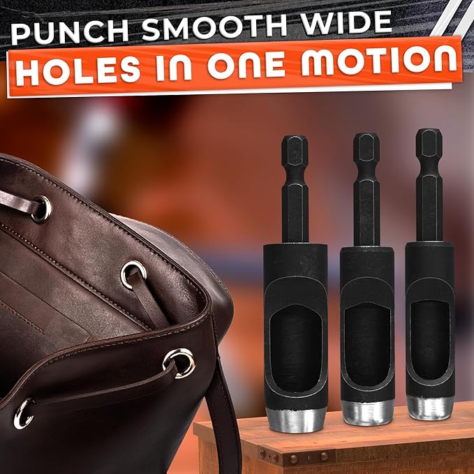 Leather Hole Punch Set - 6 Pcs Drill Bits Set 3/16" 1/4" 5/16" 3/8" 7/16" 1/2" - High-Precision Leather Punch Tool for Belts, Fabric and Crafts - Durable Carbon Steel Tools for Hobby & DIY Use