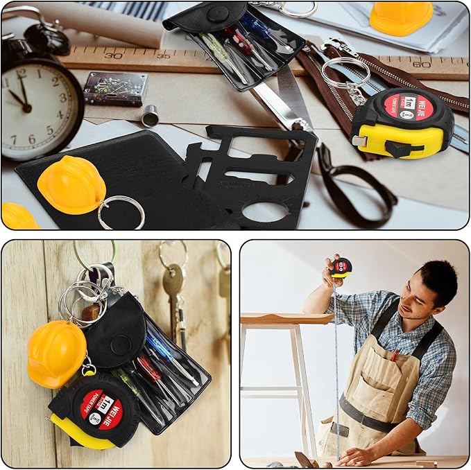 72 Pcs Mini Tape Screwdriver Keychain Set Valentine's Day Men Gifts Bulk Employee Appreciation Gift Bulk Multitool Pen Card for Adult Tool Party (Yellow,Black)